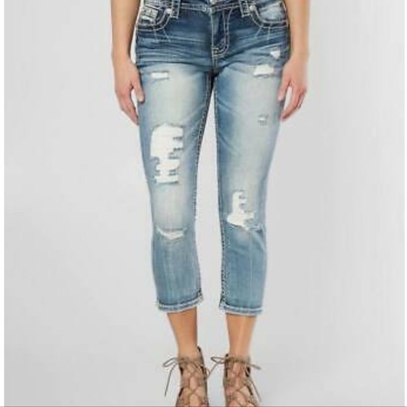 Miss me easy crop capri jeans destroyed RARE style - Picture 1 of 6